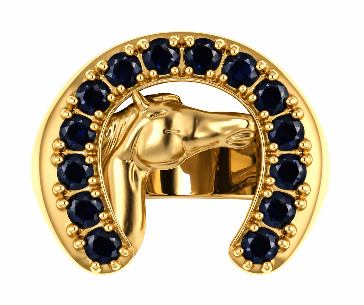 Onyx Horseshoe Ring Brass × 18K Gold Plated